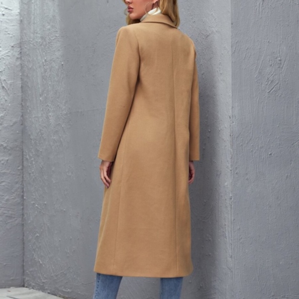 Winter Camel Tan wide collar coat jacket trench PeaCoat - Picture 10 of 12